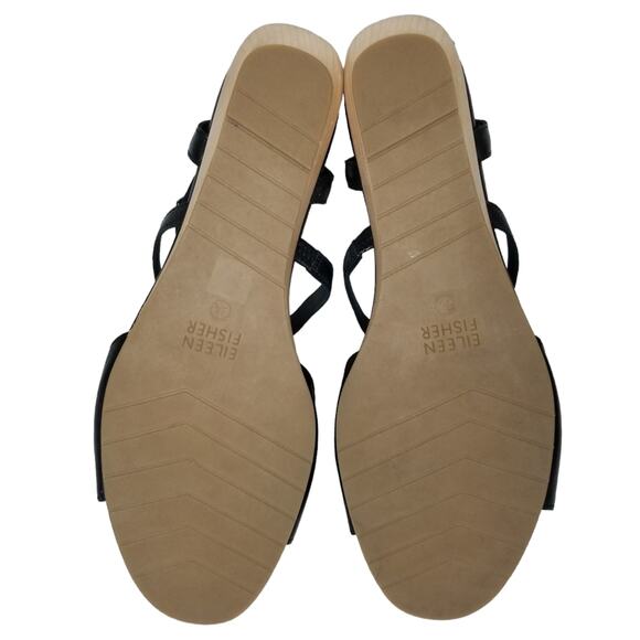 Eileen Fisher Sandals Womens Size 9.5 Gladiator Black Wedge Open Toe Leather - Picture 8 of 12